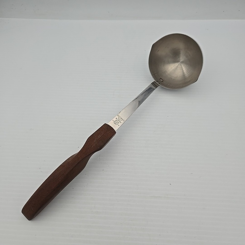 Vintage Cutco No 15 Ladle Brown Swirl Wood Handle 12" Stainless Steel USA